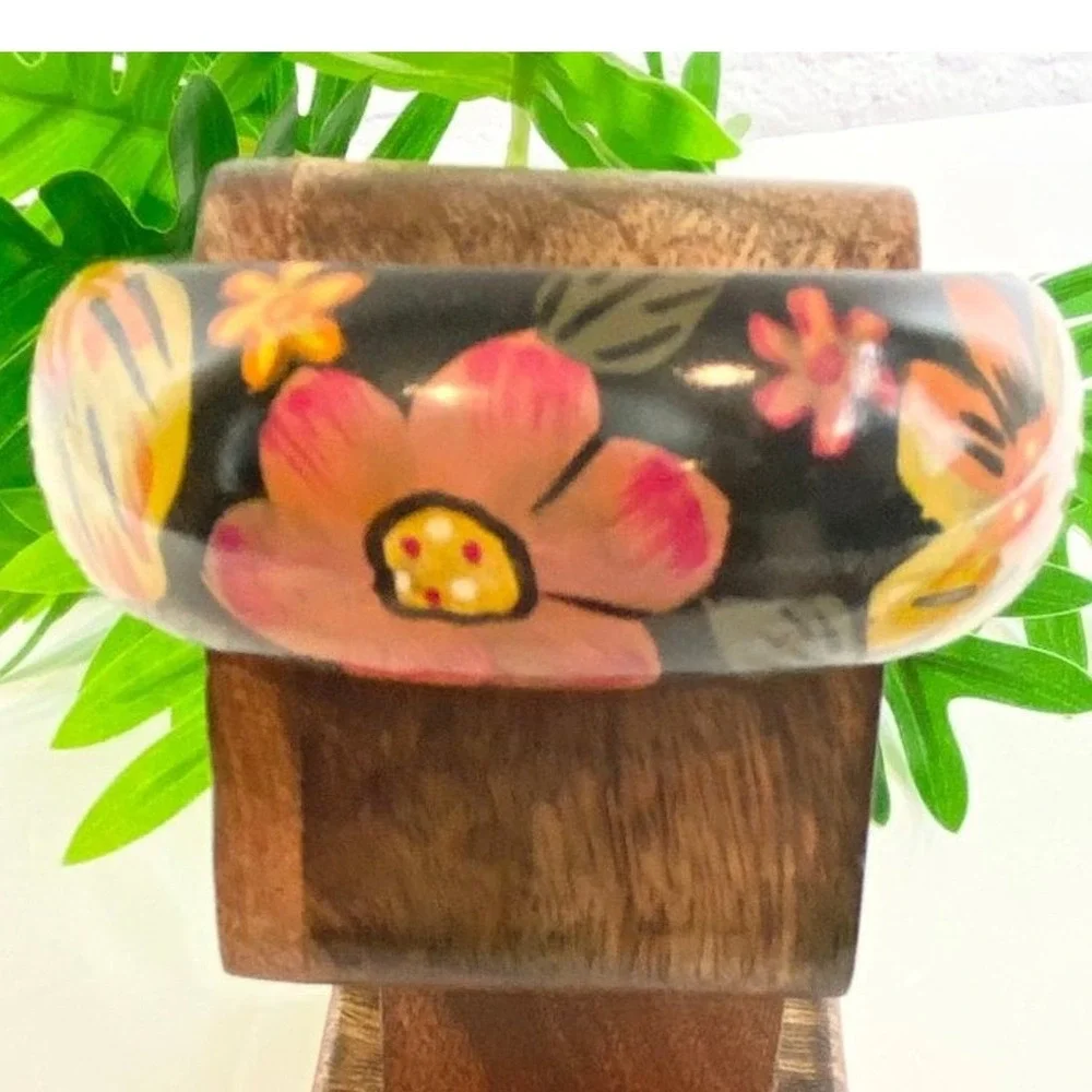 Unbranded Hand Painted Wood Bangle Bracelet Set Women‎ OS Multicolor Boho Stack